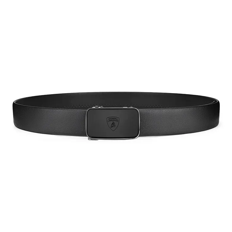 Automobili Lamborghini Business Automatic Buckle Matte Texture Cow Leather Belts Men's Black 3.5cm-1