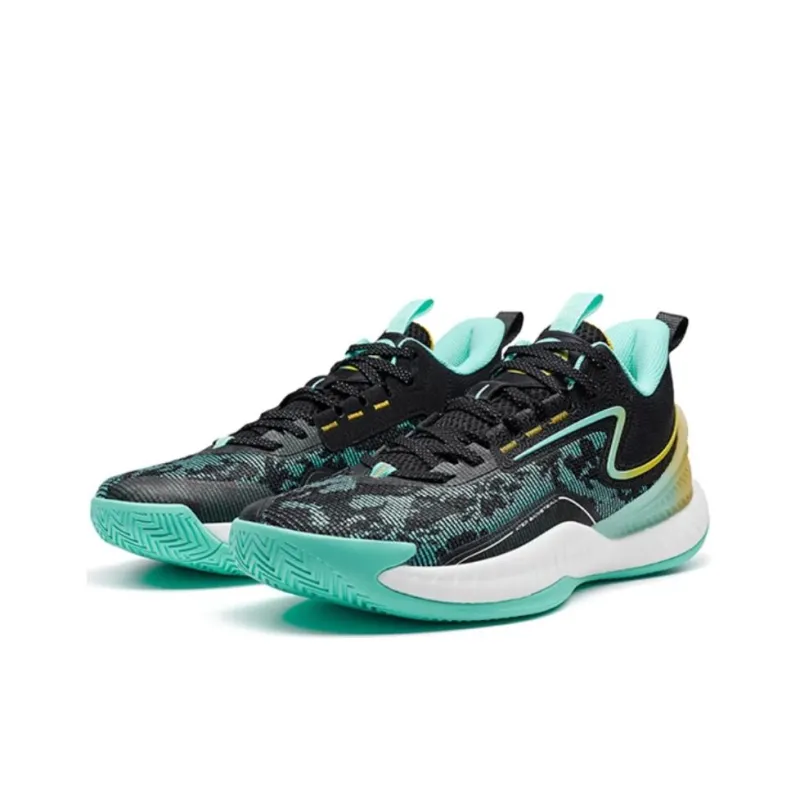 XTEP Shudder 2 Generations Anti Slip Wear Resistant Low Top Basketball Shoes Men's Black Green-3