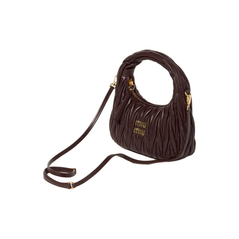 MIU MIU Wander Series Soft Sheep Leather Crescent Bag Shoulder Bag Crossbody Bag Handbag Small Size Women's Dark Brown-1