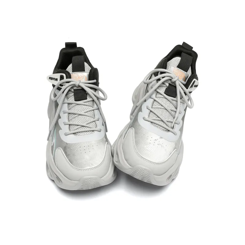 Feiyue Cushioning Breathable Mid-Top Chunky Sneakers Men's Gray Black-1