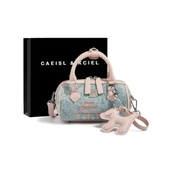 CAEISL&KCIEL Polyurethane Synthetic Leather Handbag Women's Blue And White Embroidered Pink