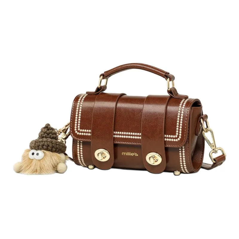 MILLIE'S Cow Leather Messenger Bag, Handbag, Shoulder Bag, Crossbody Bag, Cylinder Bag Regular Women's Coffee-2