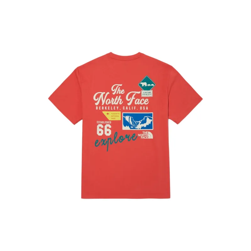 THE NORTH FACE City Landmark Emblem Archive S/S R/Tee T Shirt Men's Coral-1