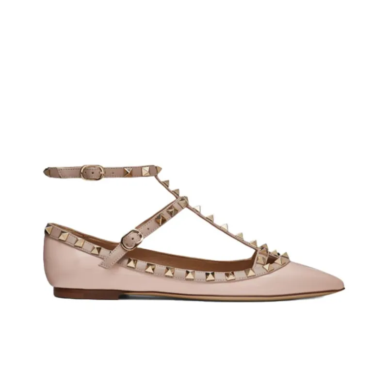 Valentino Rockstud Flat Shoes Women's Pink-1