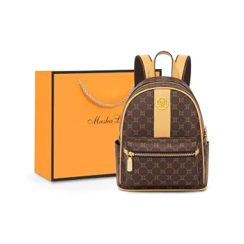 MashaLanti PVC Backpack Regular Women's Dark Brown & Apricot/Gray & Coffee