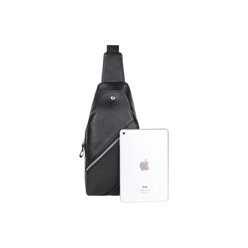 Yalu Top Grain Cow Leather Crossbody Bag Sling Bag Men's Black-3