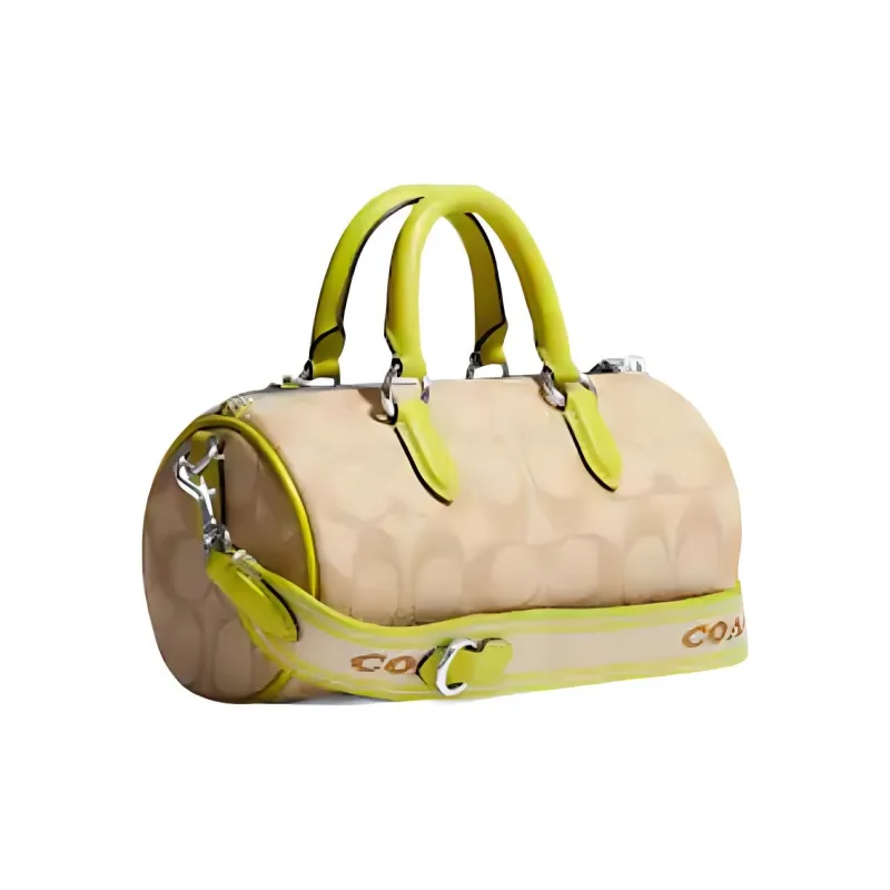 COACH Lacey Coated Canvas With Leather Boston Bag Handbag Shoulder Bag Crossbody Bag Small Size Women's Brown Yellow-1
