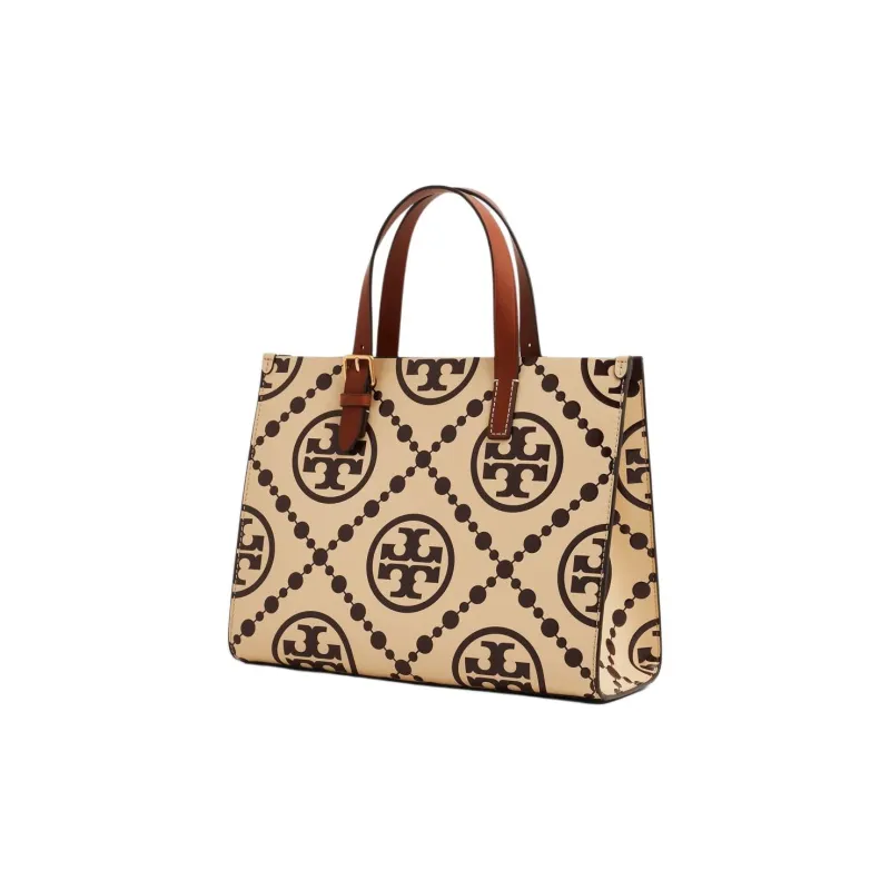 TORY BURCH T Monogram Leather Tote Bag, Shopping Bag, Shoulder Bag, Handbag Trumpets Women's Berry Red-1