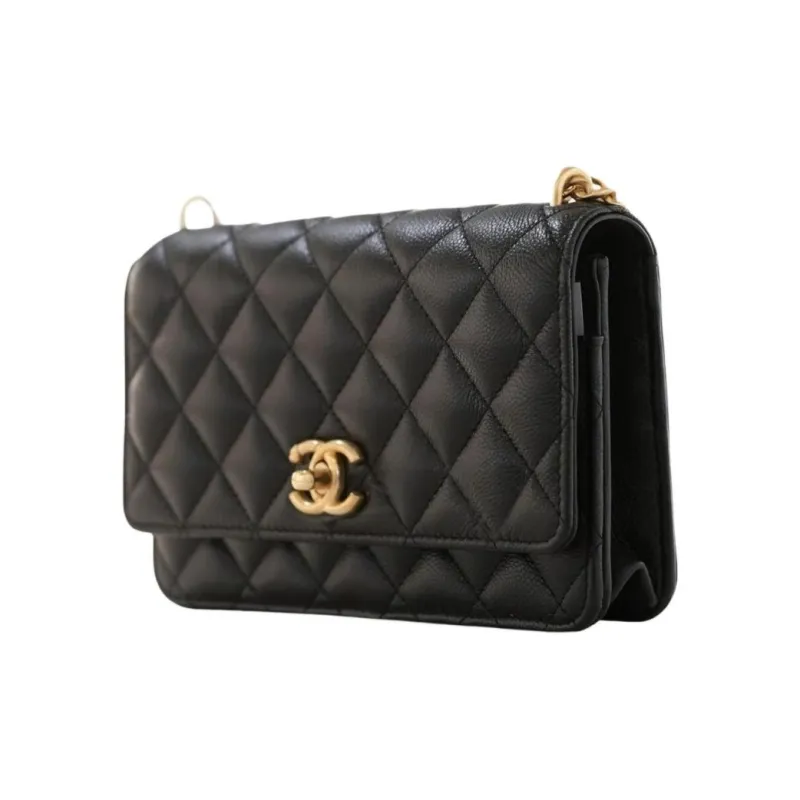 CHANEL Grain Calfskin Shoulder Bag, Crossbody Bag Women's Black-1