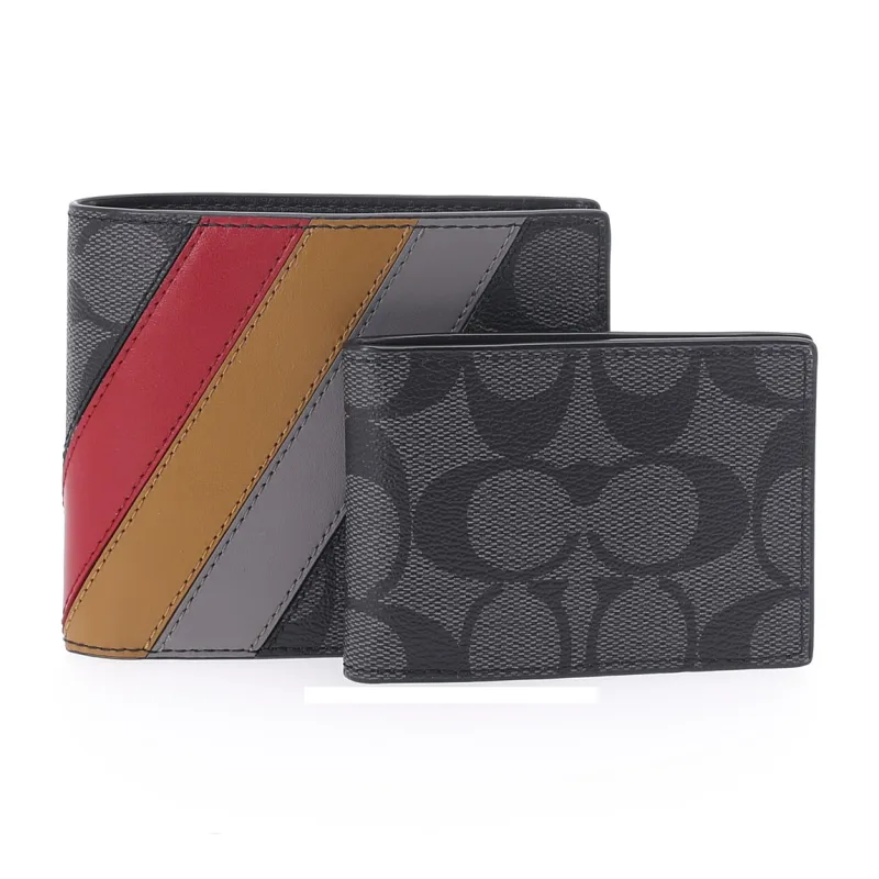 COACH 3 IN 1 Wallet Cow Leather Short Wallets Regular Men's Black Gray-1