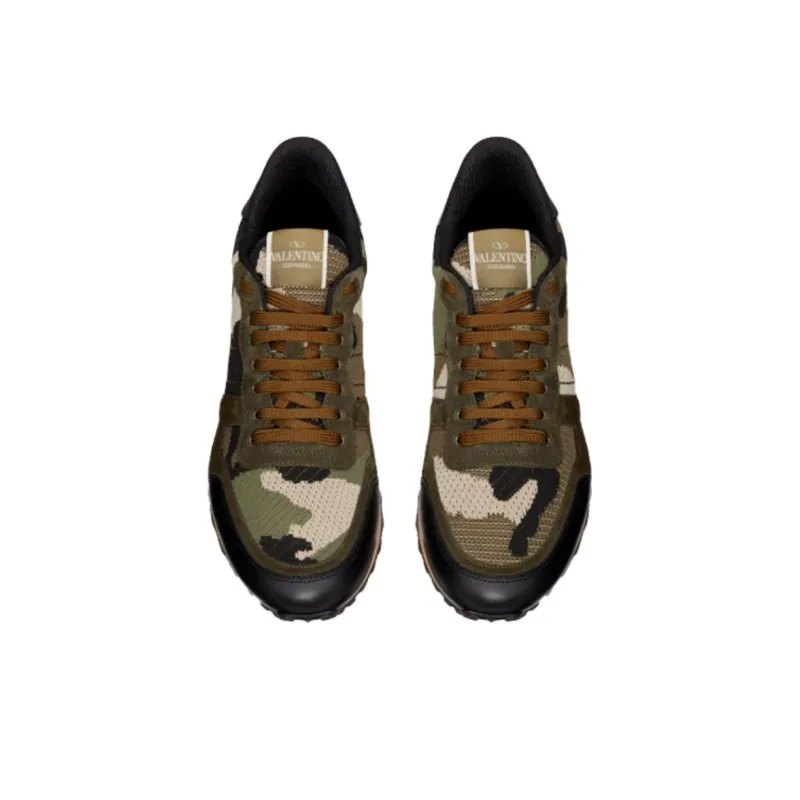 Valentino Garavani Rockrunner Mesh Fabric Camouflage Military Green Beige-3