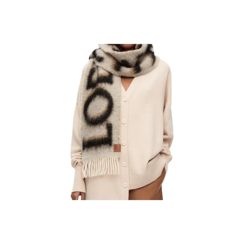 LOEWE Logo Intarsia Fringed Scarf-3