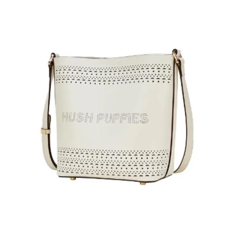 Hush Puppies Cow Split Leather Bucket Bags Shoulder Bag Crossbody Bag Medium Size Women's Light Green/Ecru/Brown-7