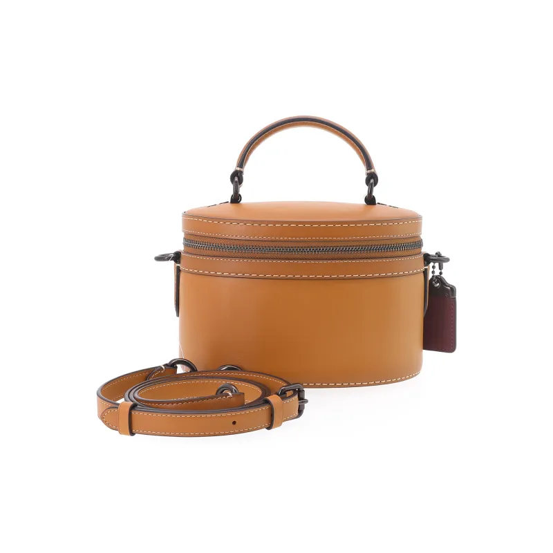 COACH Trail Leather Box Bag, One Shoulder Handbag, Crossbody Bag Women's Earthy Orange-0