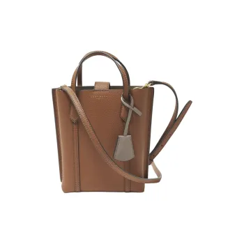 TORY BURCH Perry Embossed Leather Tote Bag Shopping Bag Shoulder Bag Crossbody Bag Handbag Mini Women's Light Tea Brown