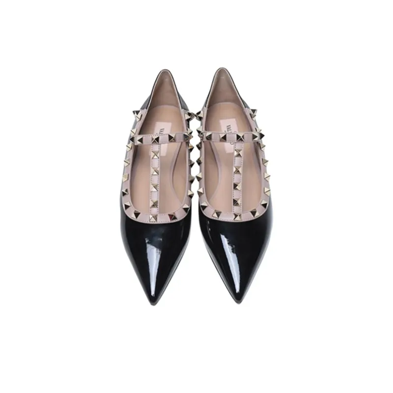 Valentino Rockstud Casual Single Shoes Women's Black Gray Pink-3