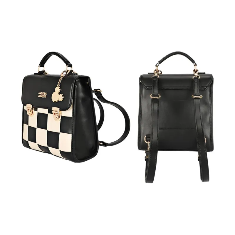 Disney Mickey Series PU Synthetic Leather Backpack Regular Unisex Black White-4