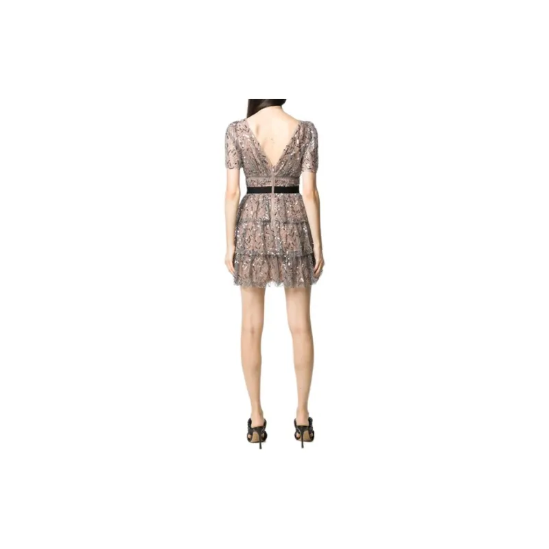 Self portrait Short Sleeved Dress Women's Gray Pink-1