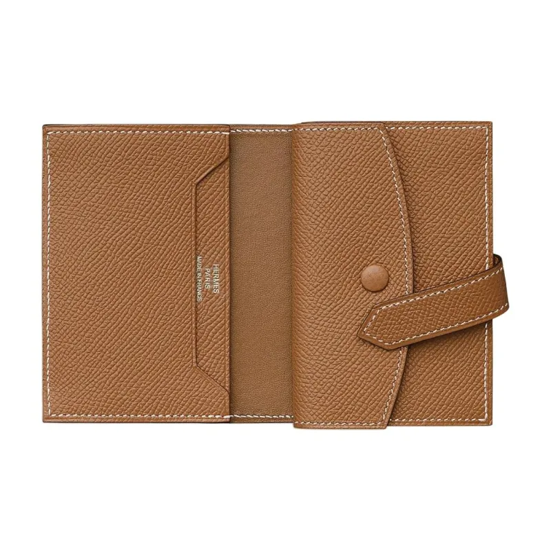 HERMES Bearn Epsom Leather Wallet Mini Women's 37 Gold Brown-1