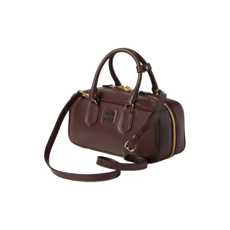 MIU MIU Arcadie Series Calfskin Bowling Bag, Shoulder Bag, Crossbody Bag, Handbag Tubas Women's Brown-1