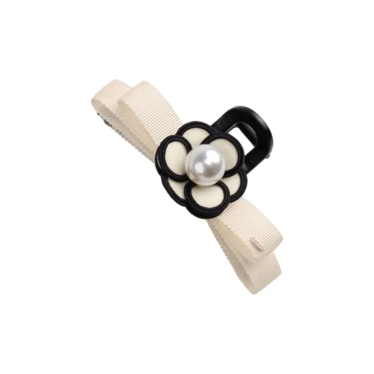 BABYBEI Bowknot Shark Clip in Camellia In Black Beige Hair Accessories Women's-0
