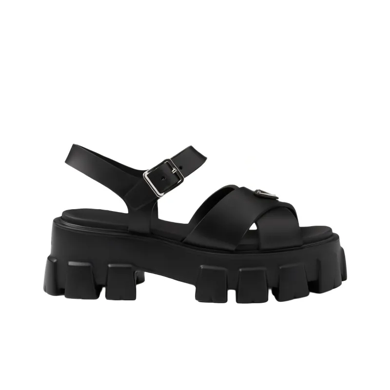 PRADA Triangle-logo Platform Sandals-1