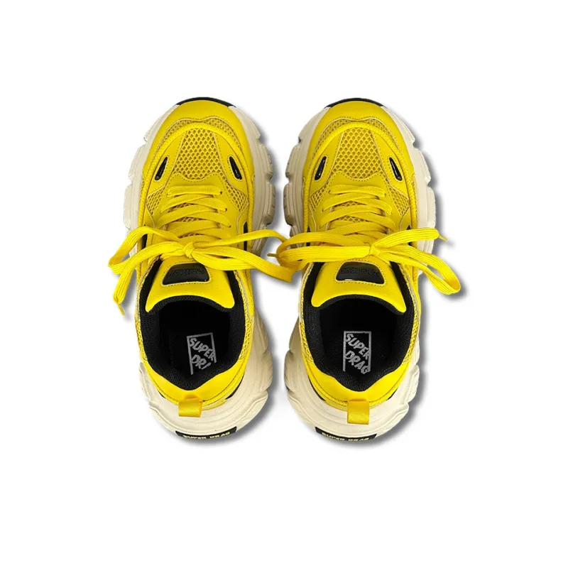 LuzaoT SUPER DRAG Wear Resistant Slip Resistant Low Top Chunky Sneakers Unisex Lemon-3