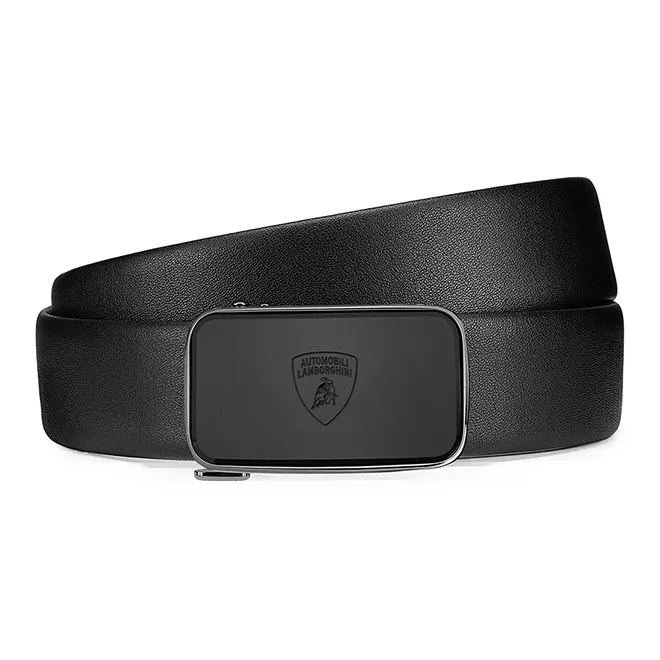 Automobili Lamborghini Business Automatic Buckle Matte Texture Cow Leather Belts Men's Black 3.5cm-2