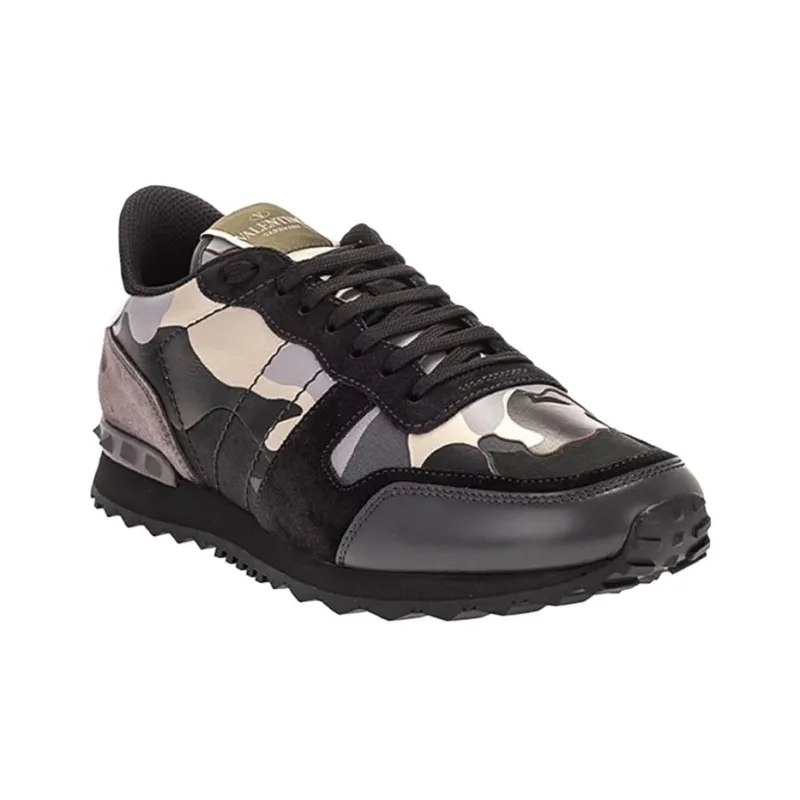 Valentino Rockrunner Low Top Casual Shoes Men's Black Camouflage-1