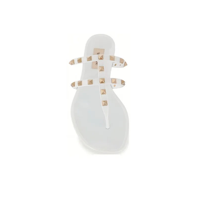 Valentino ROCKSTUD Flip Flops Women's White-4