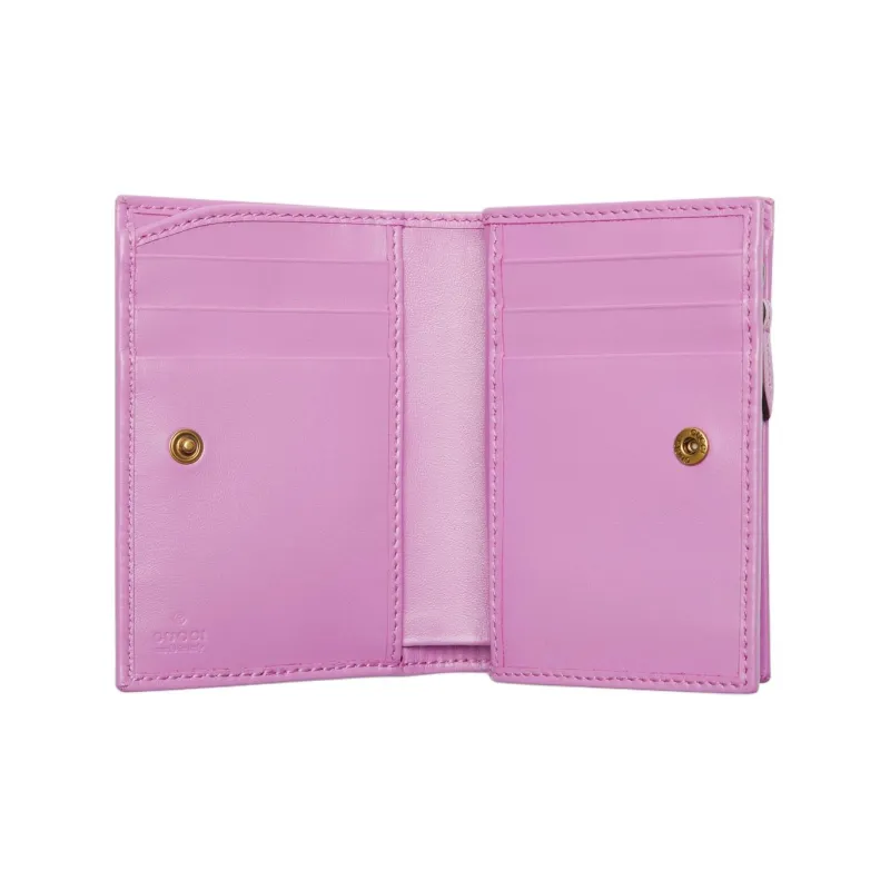 GUCCI Canvas With Leather Coin Purse Women's Light Purple & Yellow-3