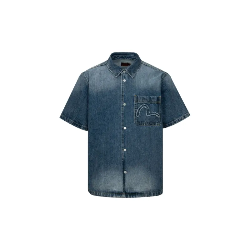 EVISU Short Sleeved Shirt Unisex Denim Blue-1