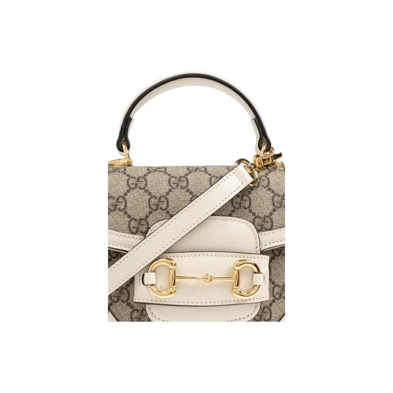 GUCCI Horsebit 1955 Canvas With Leather Canvas Bag One Shoulder Handbag Mini Women's Beige-3