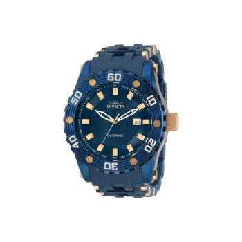 INVICTA Wrist Watch Automatic Mechanical Movement Stainless Steel PU Strap 50mm Blue Dial Men's Watches