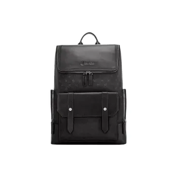 Hush Puppies Fabric With Cow Leather Backpack Tubas Men's Black