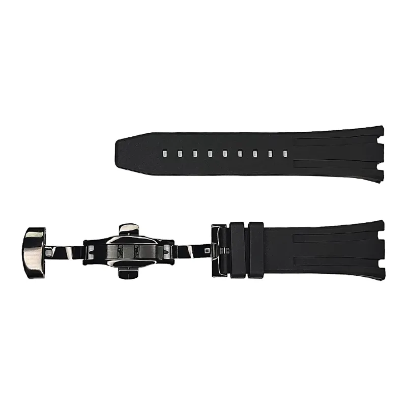 Vickit Black Buckle Collection Casio Compatibility Watch Band 17 Fluoroelastomer Material-0