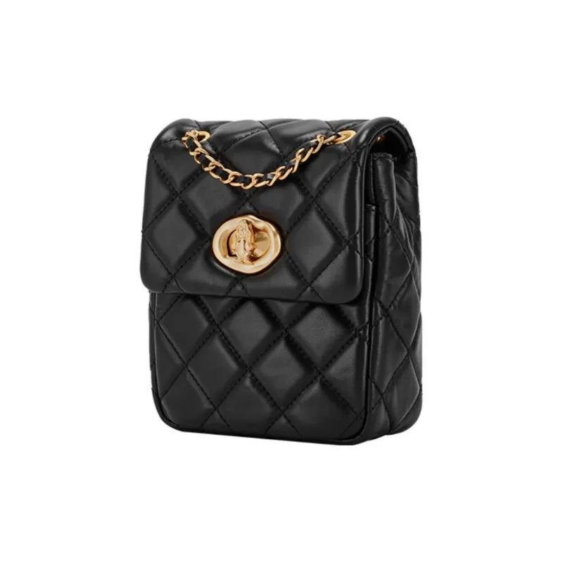 Hush Puppies Cow Leather Bonded Synthetic Leather Crossbody Bag Shoulder Bag Small Size Women's Black-1