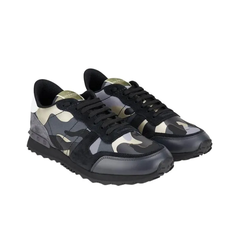 Valentino Rockrunner Low Top Casual Shoes Men's Black Camouflage-2