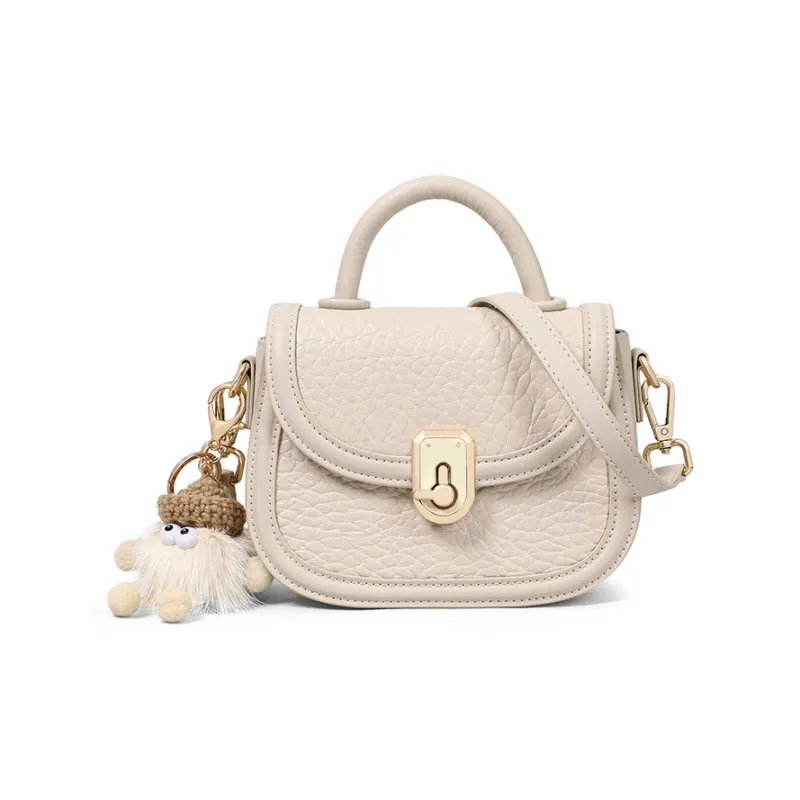 VINEY Cow Leather Shoulder Bag Crossbody Bag Saddle Bag Handbag Regular Women's Ecru/Black-3