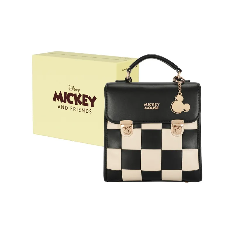 Disney Mickey Series PU Synthetic Leather Backpack Regular Unisex Black White-0