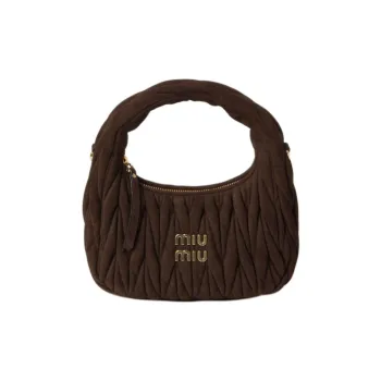 MIU MIU Wander Series Suede One Shoulder Crossbody Crescent Bag Handbag Women's Dark Brown