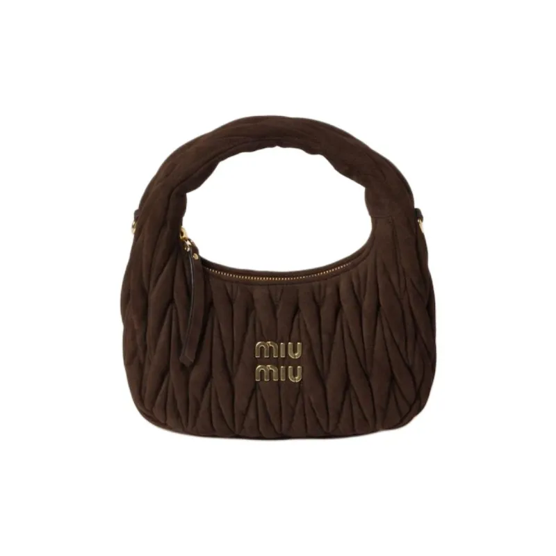 MIU MIU Wander Series Suede One Shoulder Crossbody Crescent Bag Handbag Women's Dark Brown-0