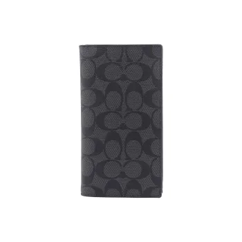 COACH Travel Wallet Coated Canvas With Calfskin Wallet Men's Black