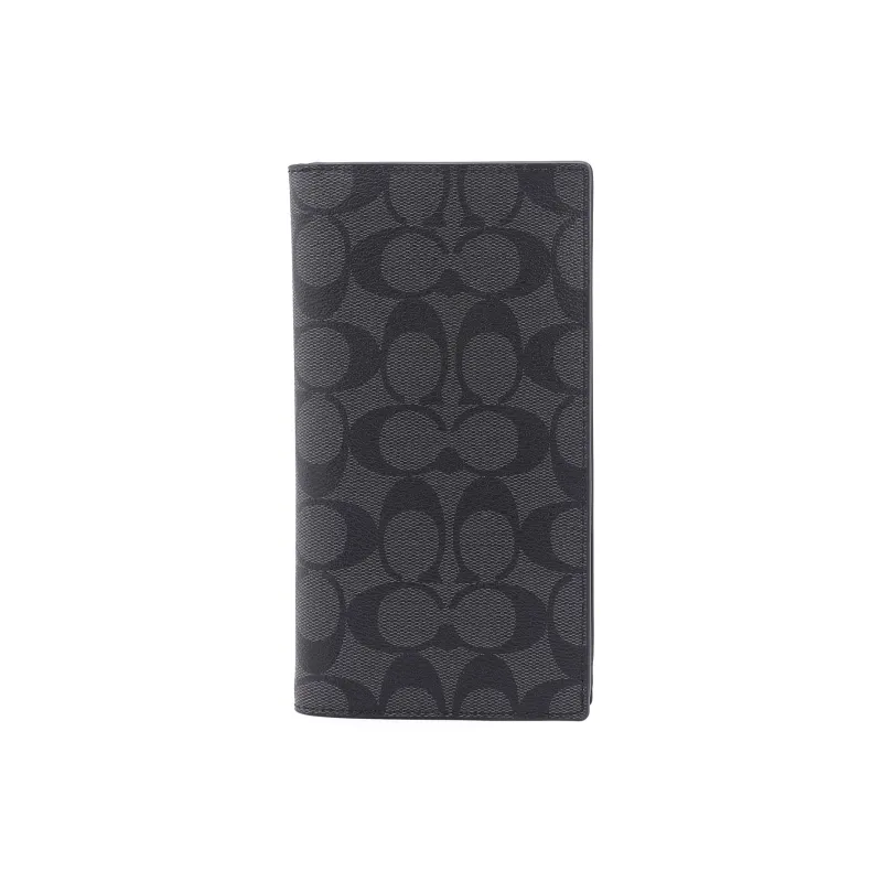COACH Travel Wallet Coated Canvas With Calfskin Wallet Men's Black-0