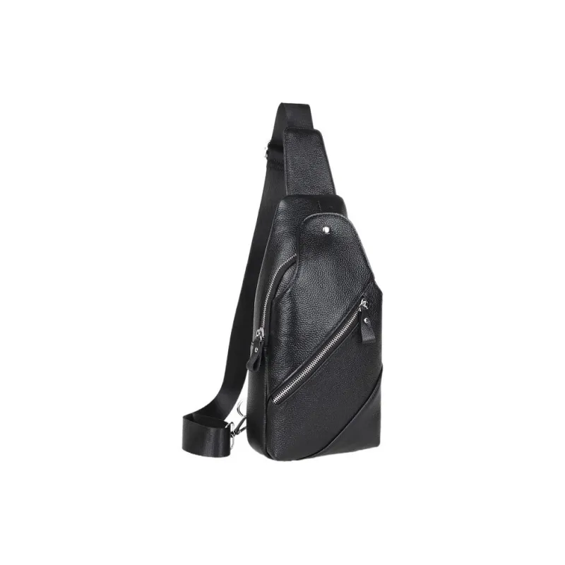 Yalu Top Grain Cow Leather Crossbody Bag Sling Bag Men's Black-2