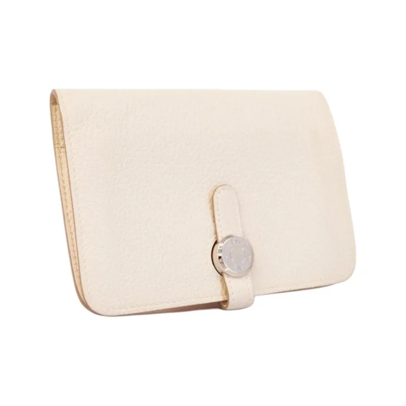 HERMES Dogon Togo Cow Leather Wallet Women's 10 Craie Milkshake White-1