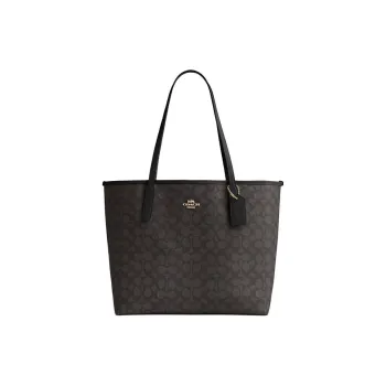 COACH City PVC With Leather Tote Bag, Shopping Bag, Shoulder Bag, Handbag Large Size Women's Black & Brown