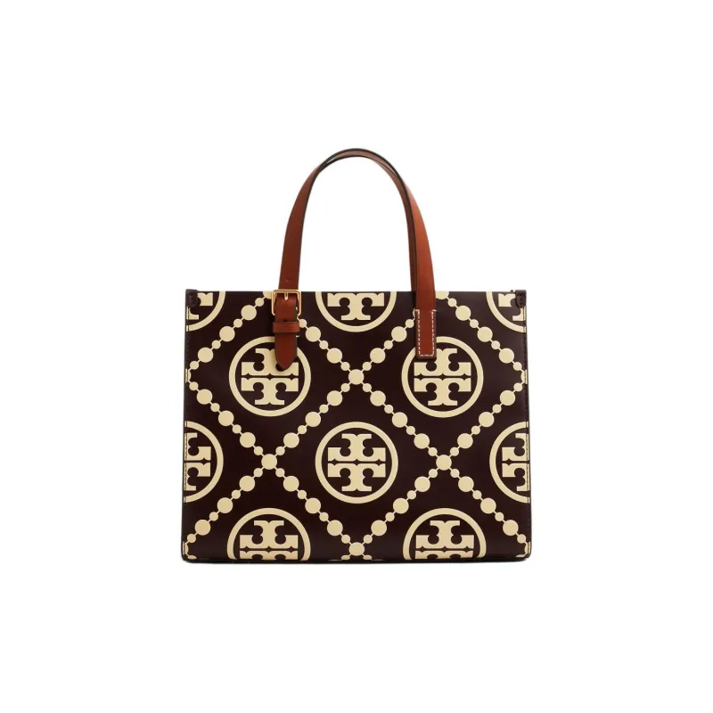 TORY BURCH T Monogram Leather Tote Bag, Shopping Bag, Shoulder Bag, Handbag Trumpets Women's Berry Red-0