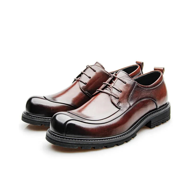 SHWEBALU Dress Shoes Men Low Top Brown-2