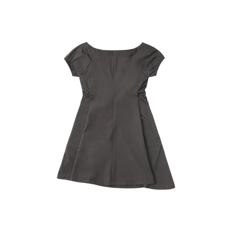 WORLDWIDEOJOS Capsleeve Slit Mini Dress Short-Sleeved Dresses Women's Charcoal/Charcoal Gray-2